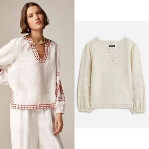 NWT J CREW Bungalow embroidered top in linen in natural